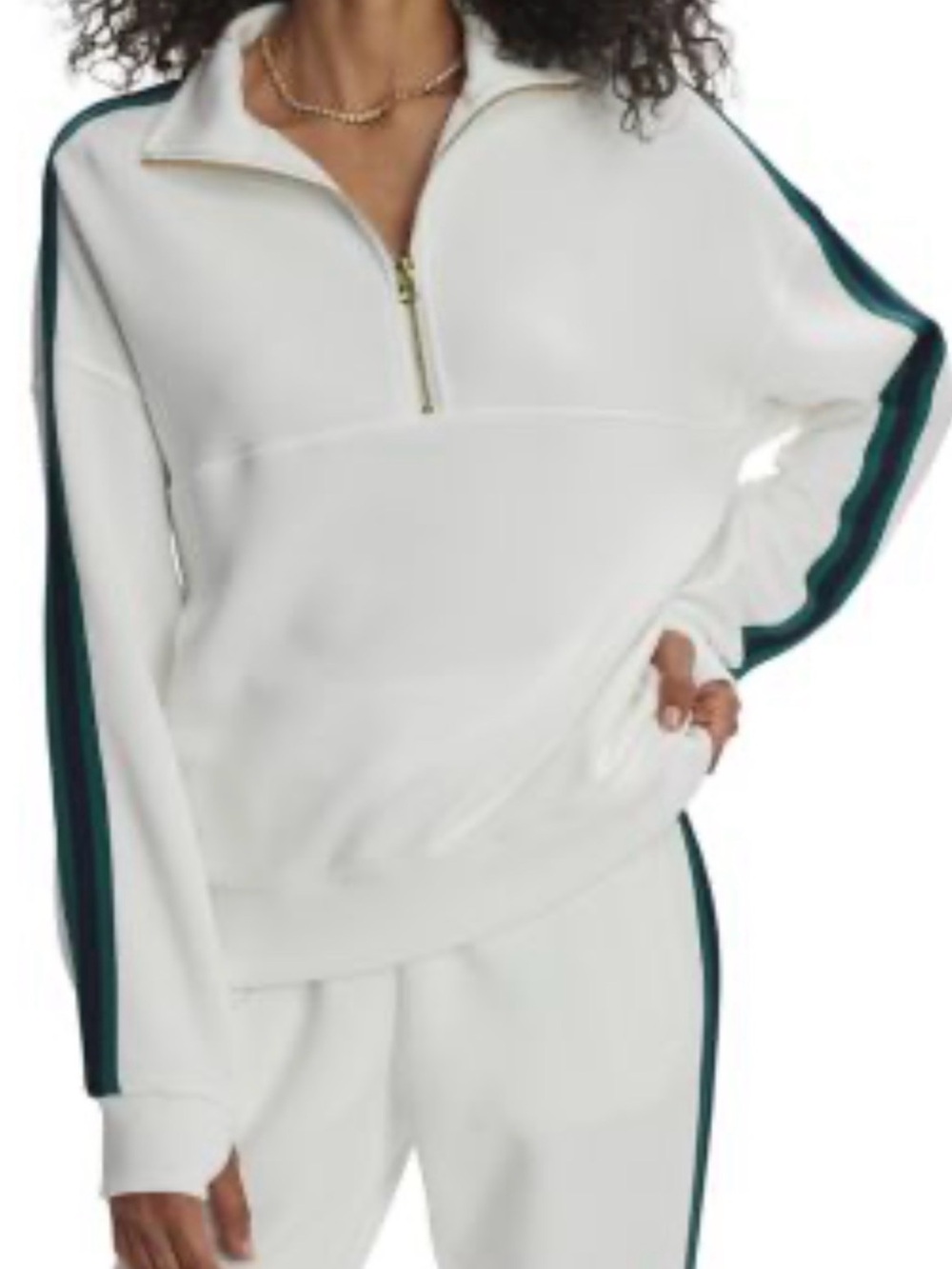Varley Raymar DoubleSoft Women’s White Half-Zip Sweatshirt Stripes Large EUC